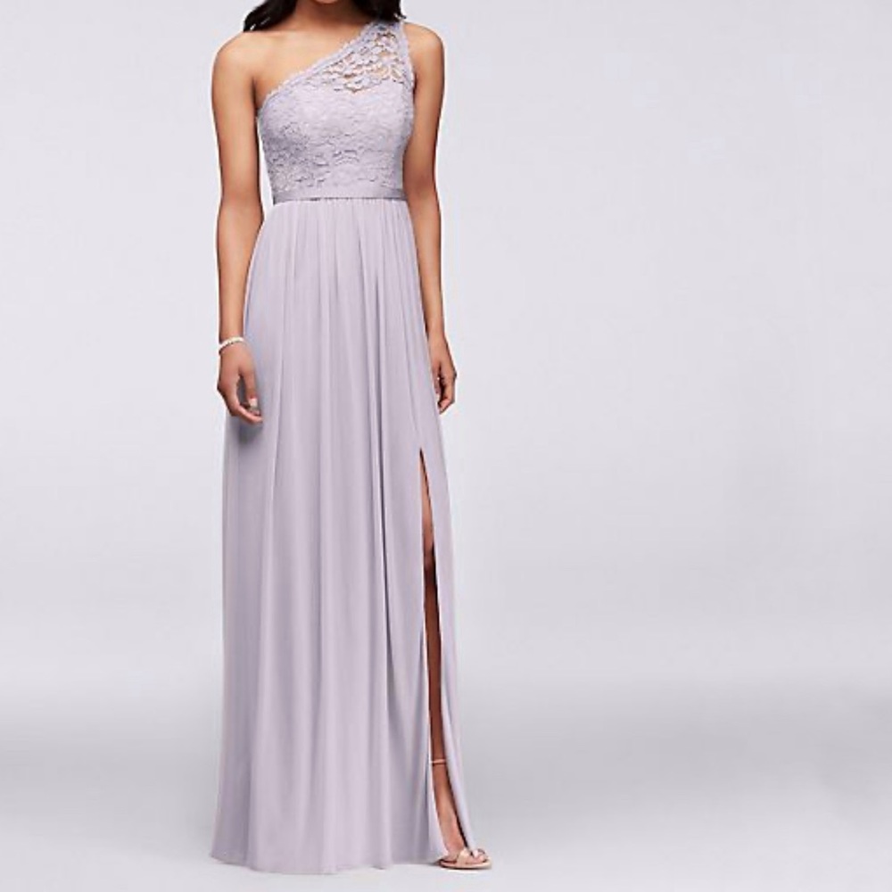 DAVIDS BRIDAL long one shoulder lace dress size 8